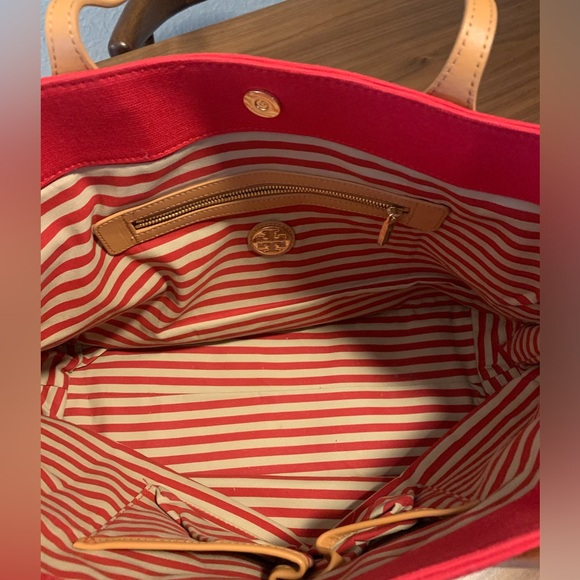 Tory Burch New w/out tags canvas tote. Color: Red - Picture 5 of 8
